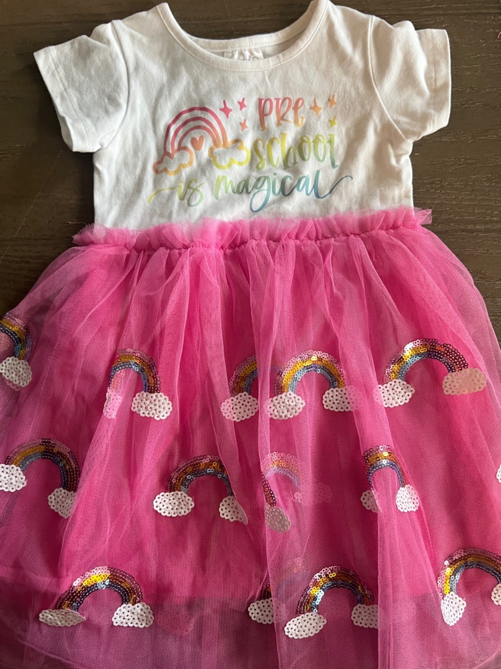 Pink Rainbow Tulle Dress for Kids - "Pre School is Magical"